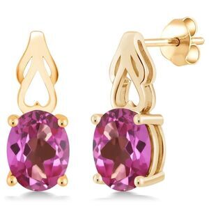 18K Yellow Gold 925 with 3.60Cttw Pink Mystic Topaz Oval Post Back Drop Earrings